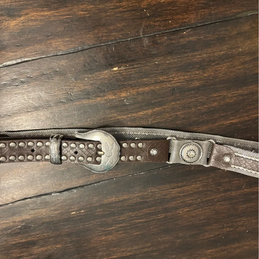 Western flair Studded Brown Leather Belt with mesh metal and crystal
